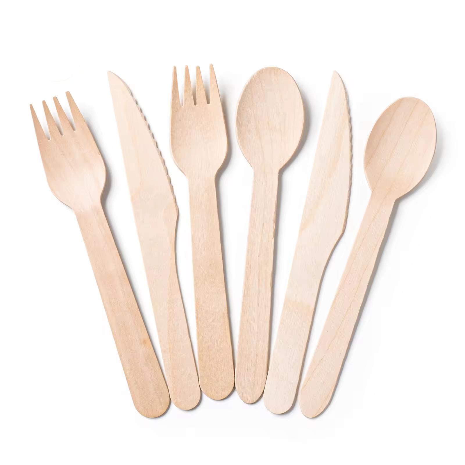 100% Biodegradable Wood Disposable Cutlery for Restaurant and Camping