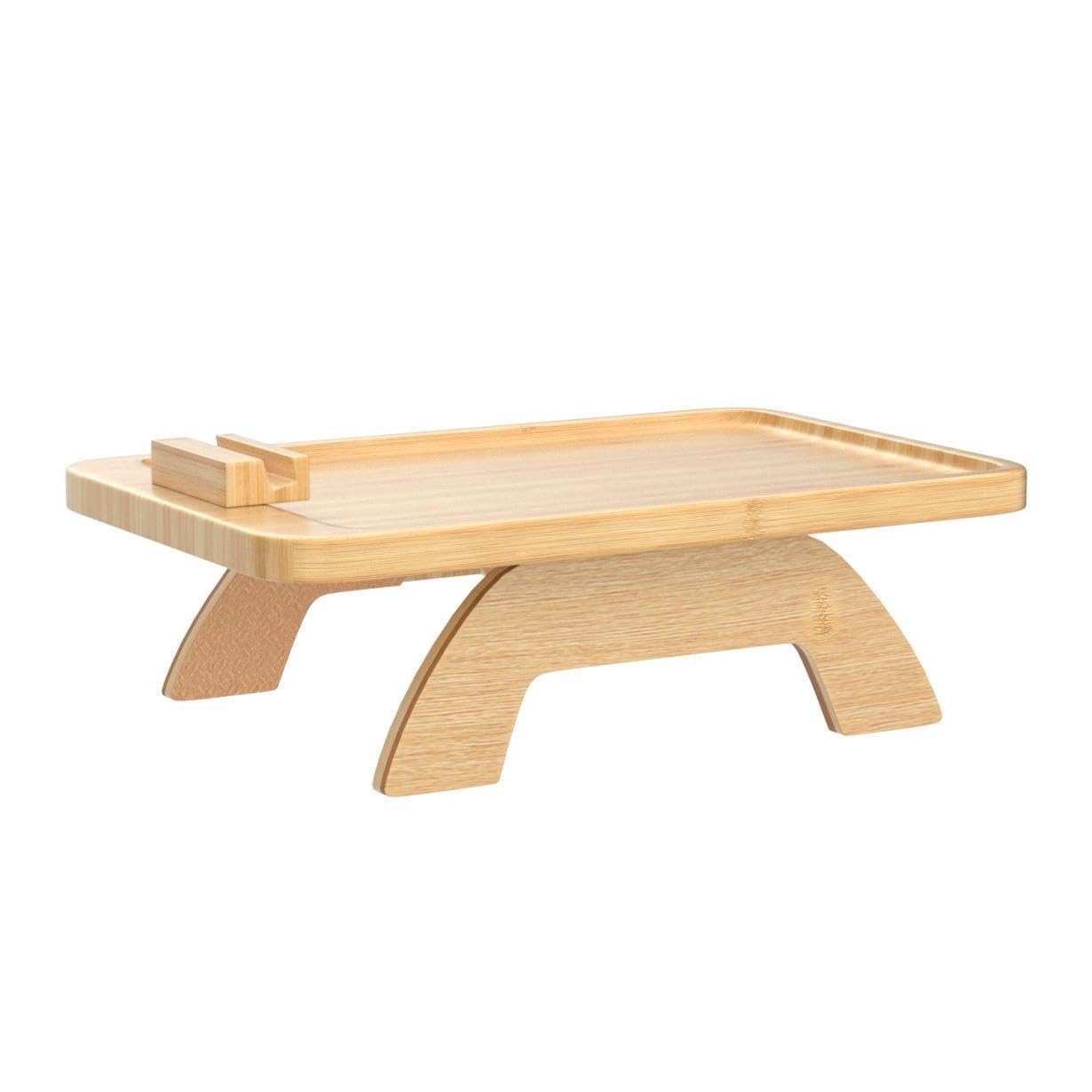 Natural Bamboo Couch Tray with Flexible Silicone Strip