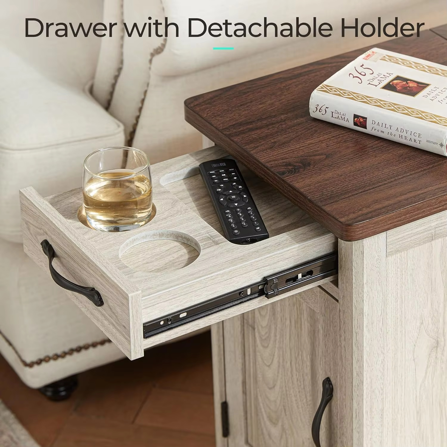 Nightstand with Charging Station Narrow Bedside Table