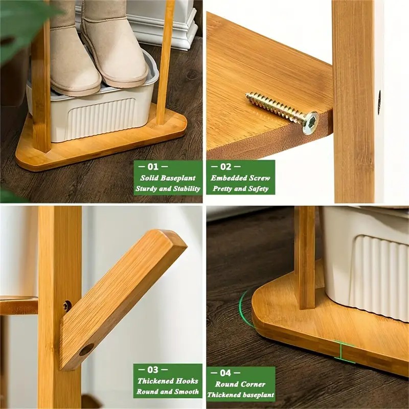 Bamboo Tree-Shaped Coat Rack with Storage Shelves