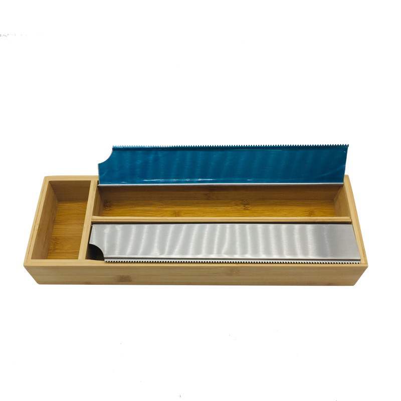Bamboo 2 In 1 Wrap Organizer with Cutter and Labels Plastic Wrap
