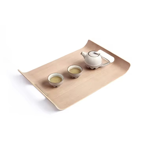 Anti slip Bent Wooden Snack Serving Tray Set With Handles Dinnerware