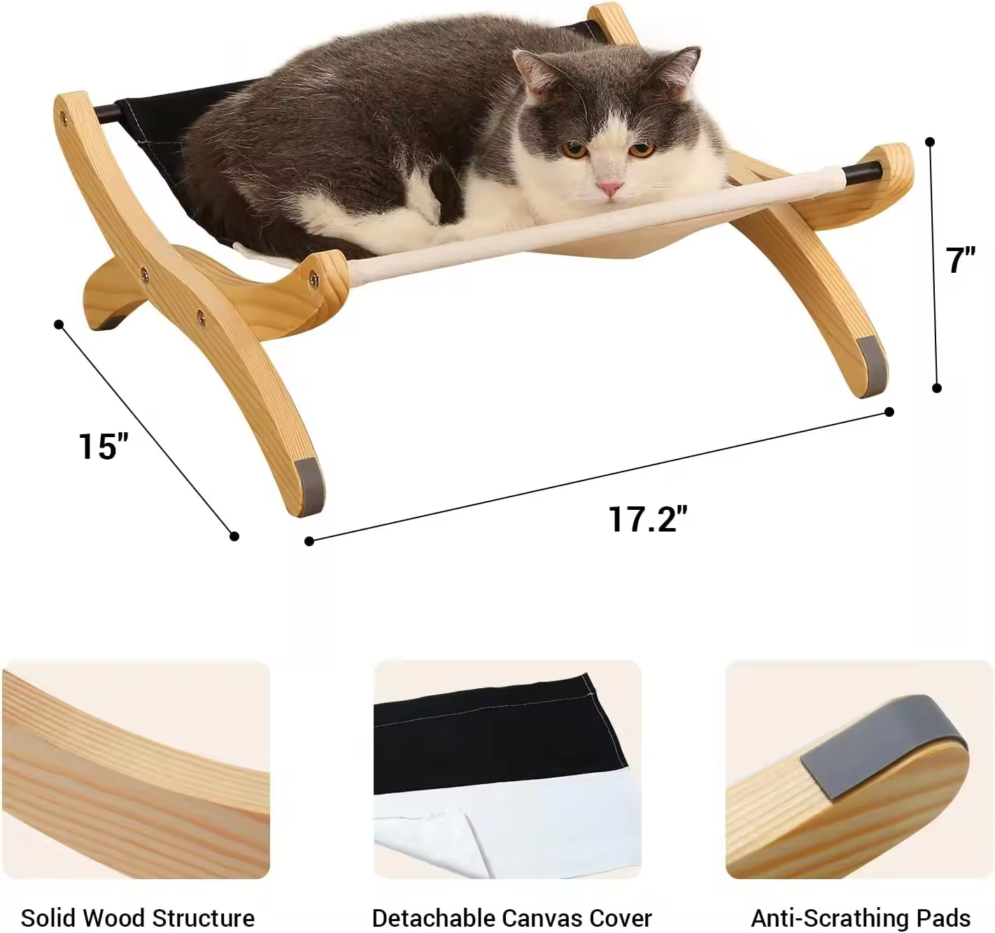 Wooden Frame Modern Cat Hammock Sleeping Bed 