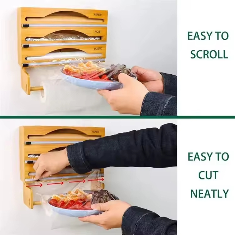 Roll Wrap Dispenser Kitchen Wrap Dispenser with Cutter and Labels