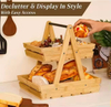 Wood Fruit Basket, Fruit Bowl, 2 Tier Bamboo Fruit Stand for Kitchen Counter Top, Large Capacity Storage Holder
