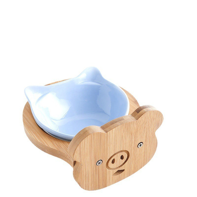 Wooden Pet Feeding Bowl with Ceramic Insert