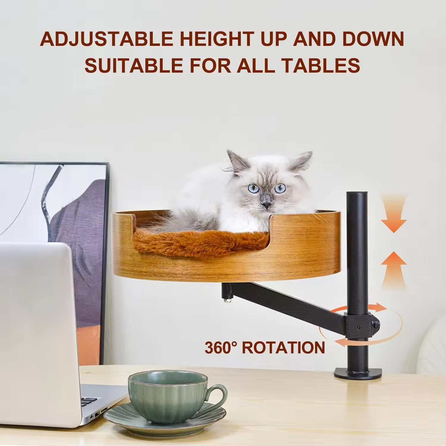 Oval Cat Hammock 360° Rotation and Adjustable Height Cat Bed Desk
