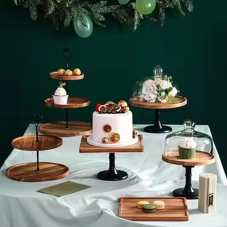 Customized Double Layers Wedding Cake Stand Deserts Serving Plate 