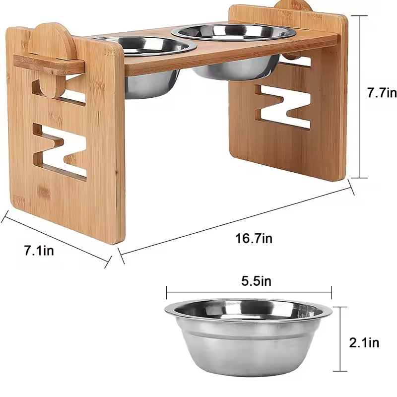 Bamboo Pet Bowls Elevated Slanted Feeding Bowl Raised Tilted Dog Bowl