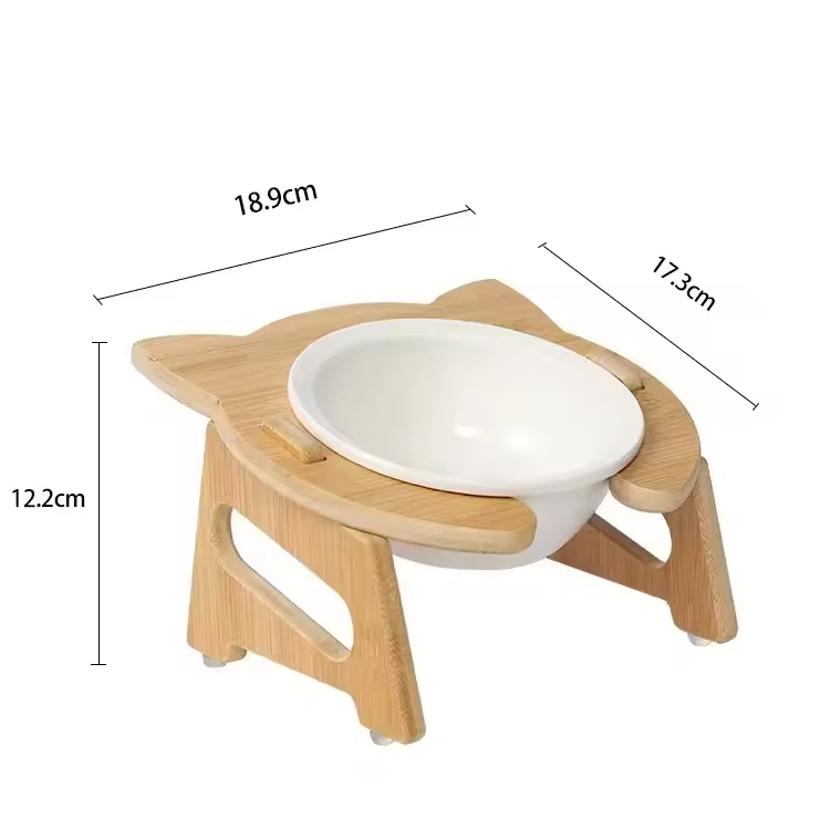 Pet Bowls Cat Dog Bowl Slow Feeder Bamboo Stand Elevated Pet Feeder