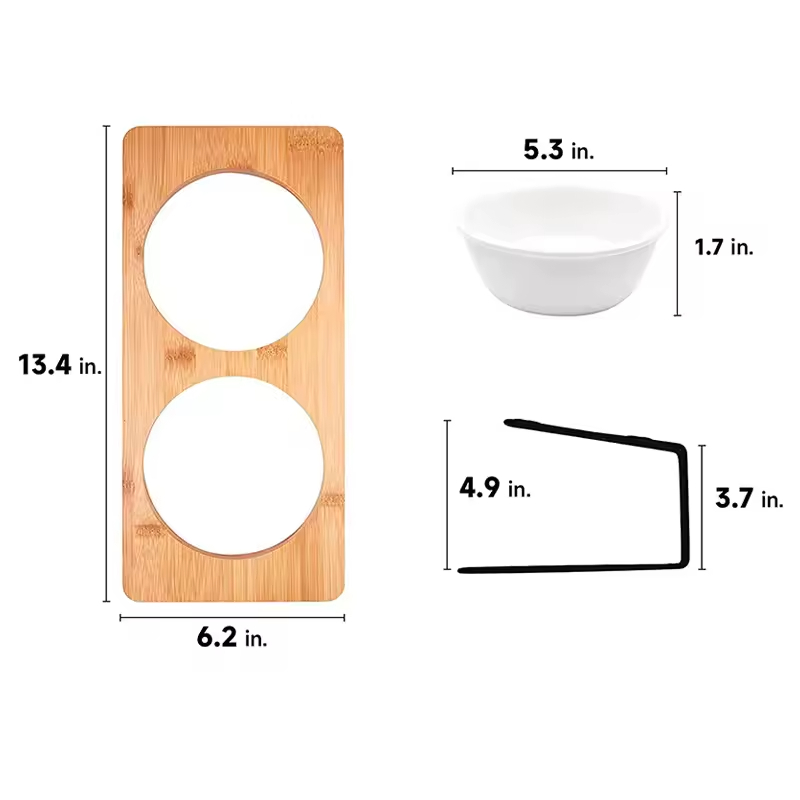 Bamboo Water Stand Feeder Raised Cat Food Bowl 