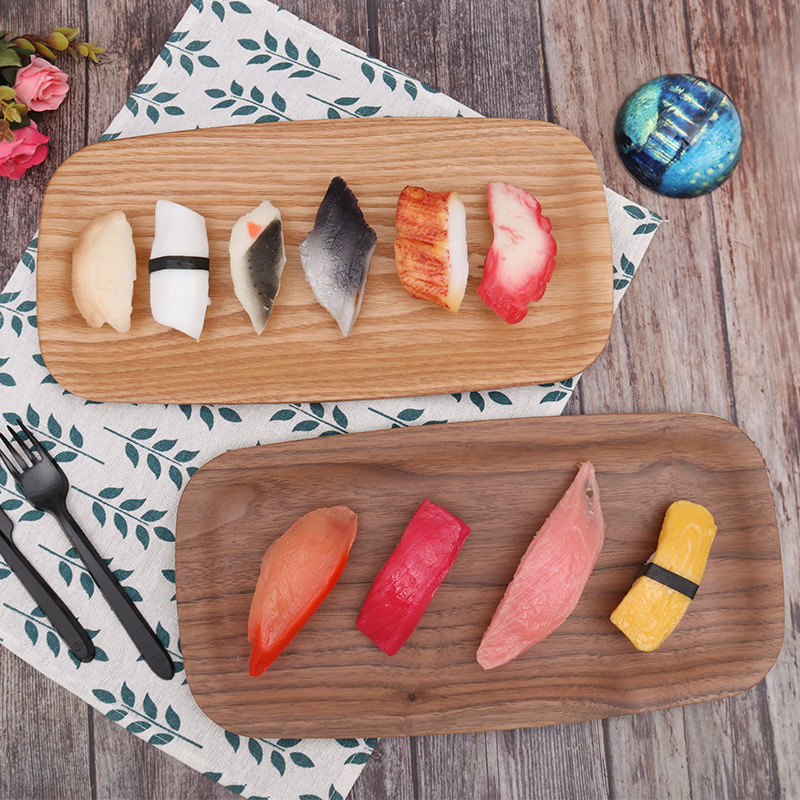 Multi-Functional Minimalist Japanese Style Walnut Wood Rectangular Serving Tray Plate Perfect for Sushi and Dessert