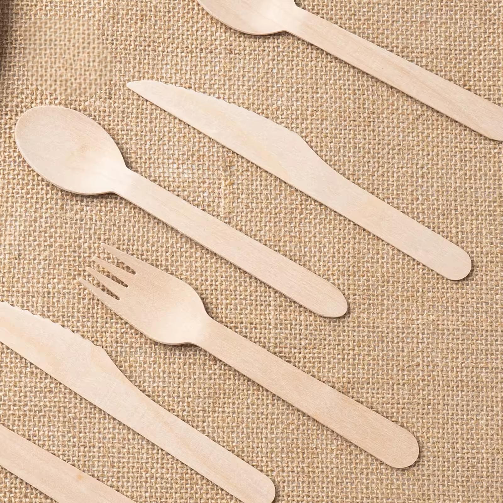 100% Biodegradable Wood Disposable Cutlery for Restaurant and Camping