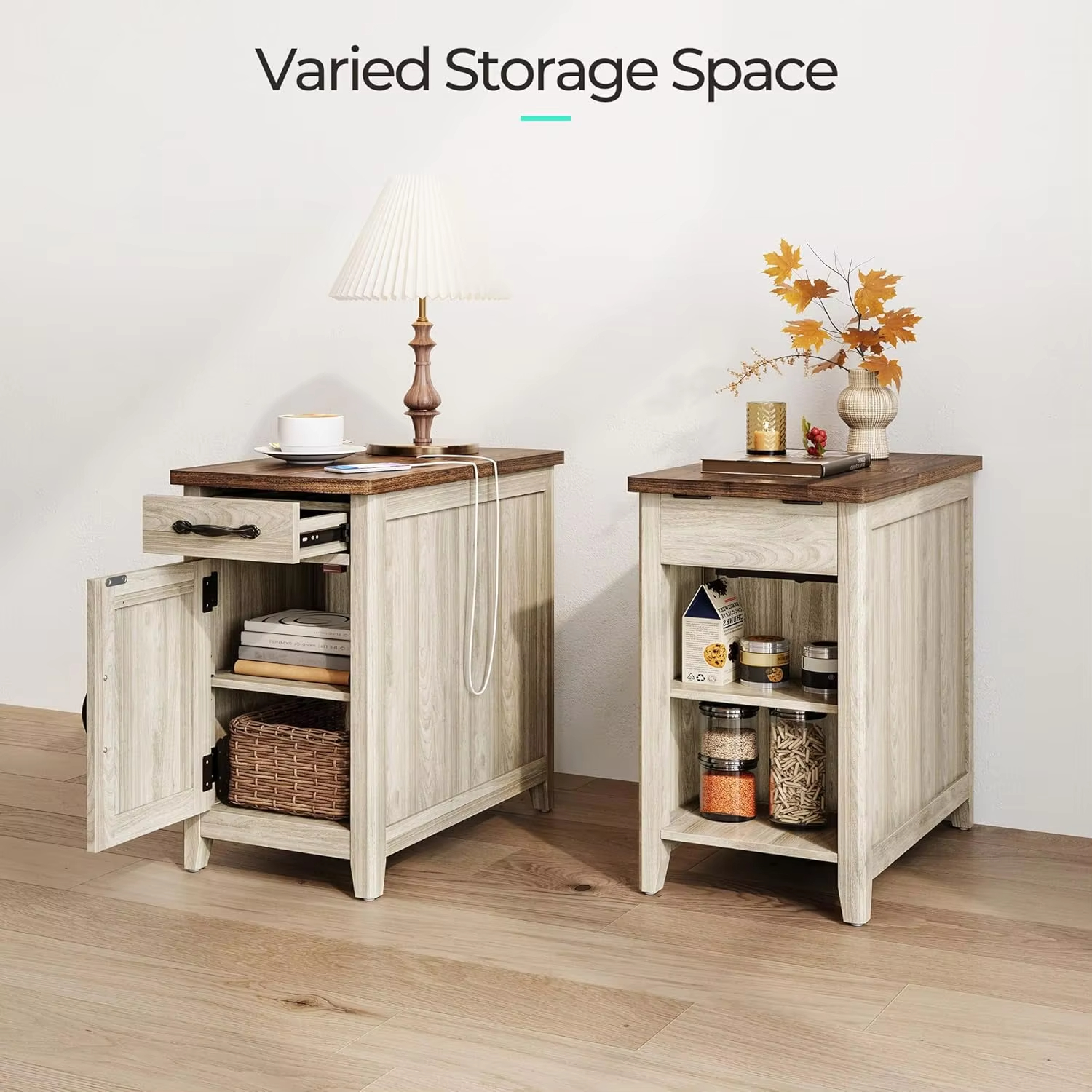 Nightstand with Charging Station Narrow Bedside Table