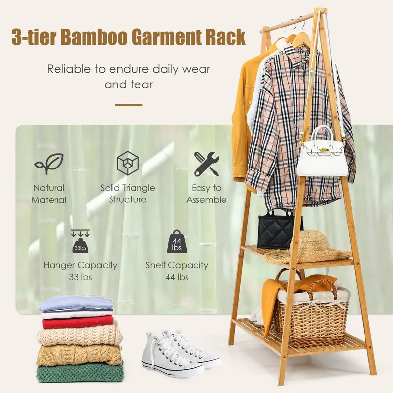 Minimalist Bamboo Garment Rack with Shelving