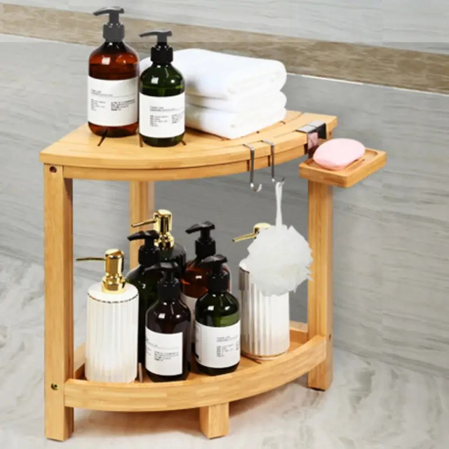 2-Tier Bamboo Corner Shower Stool 