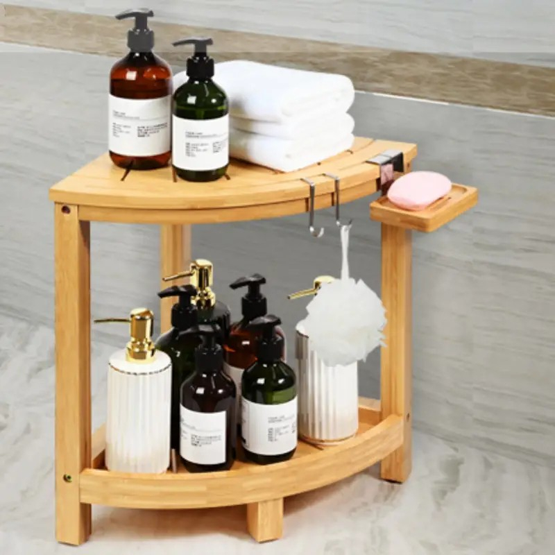 2-Tier Bamboo Corner Shower Stool 