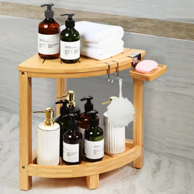 2-Tier Bamboo Corner Shower Stool 