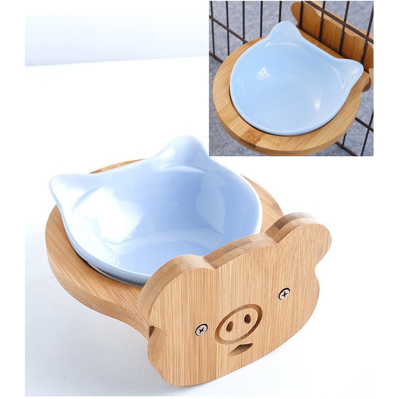Wooden Pet Feeding Bowl with Ceramic Insert