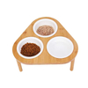 Triple Bowl Raised Stand Bamboo Pets Feeder 