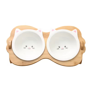 Bamboo Cat Food Bowls Stand Elevated Feeder for Small Dogs and Cats Animal Feeders