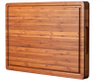 Organic Large Bamboo Cutting Board for Meat Kitchen Cheese Charcuterie Chopping Block Board with Side Handles and Juice Grooves