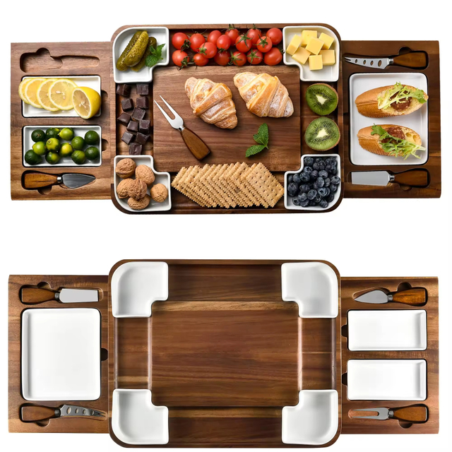 Marble Cheese Board Set with 3 Ceramic Bowls Wood & Bamboo Stainless Steel Cutlery for Any Occasion Gift