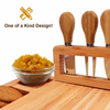 Wholesale Custom Logo Wood Bamboo Charcuterie Board Meat Cheese Platter Serving with Cutlery Set