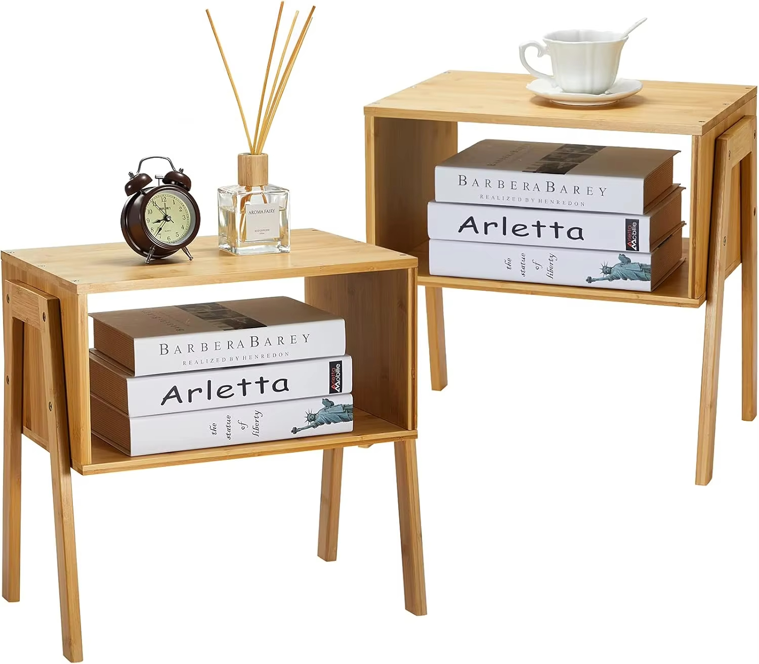  Modern Design Unique Bamboo Stackable End Table Nightstand Bedside Table