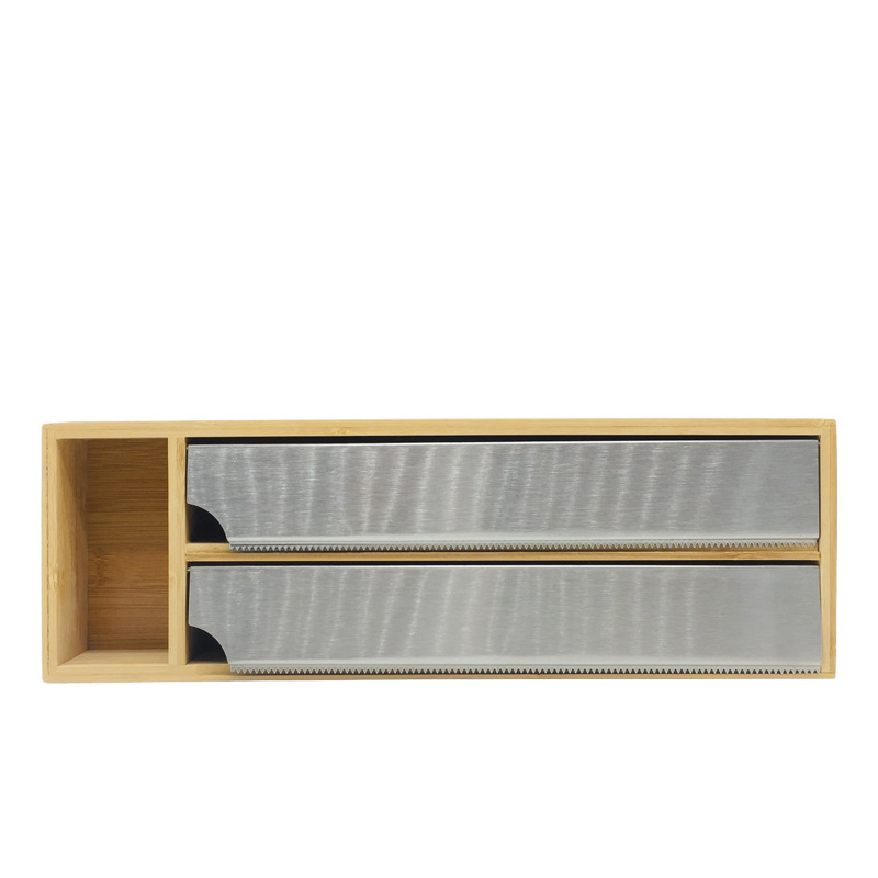 Bamboo 2 In 1 Wrap Organizer with Cutter and Labels Plastic Wrap