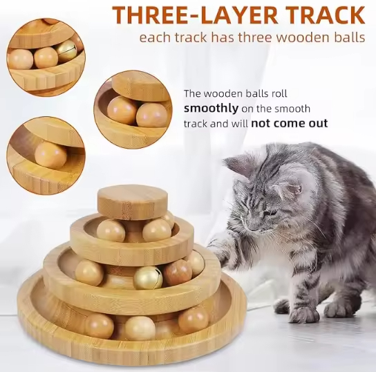 Wooden Cat Ball Track Toy New round Kitten Teaser