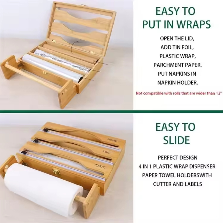 Roll Wrap Dispenser Kitchen Wrap Dispenser with Cutter and Labels