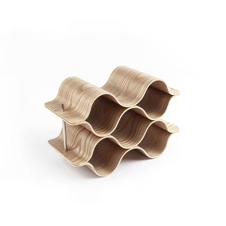 High Quality 2 Layers Funny 5 Bottles Countertop Shelf Holder Mahogany Wooden Wine Rack