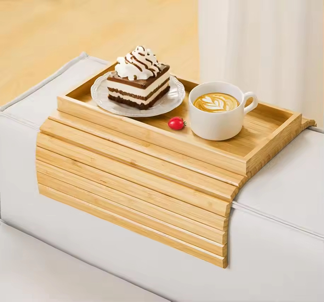 Bamboo Anti-Slip Sofa Arm Tray Table For Couch 