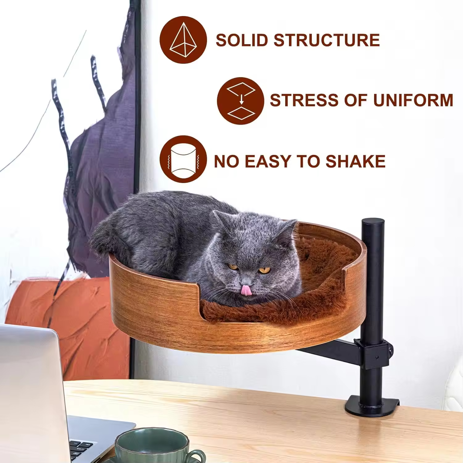 Oval Cat Hammock 360° Rotation and Adjustable Height Cat Bed Desk