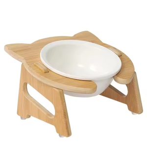 Pet Bowls Cat Dog Bowl Slow Feeder Bamboo Stand Elevated Pet Feeder