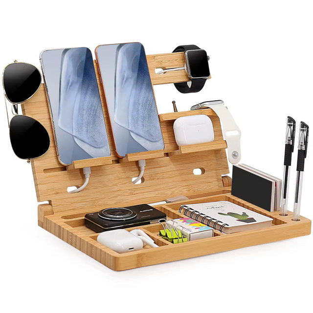 Multifunction Wooden Docking Station Key Holder Watch Organizer Cell Phone Holder