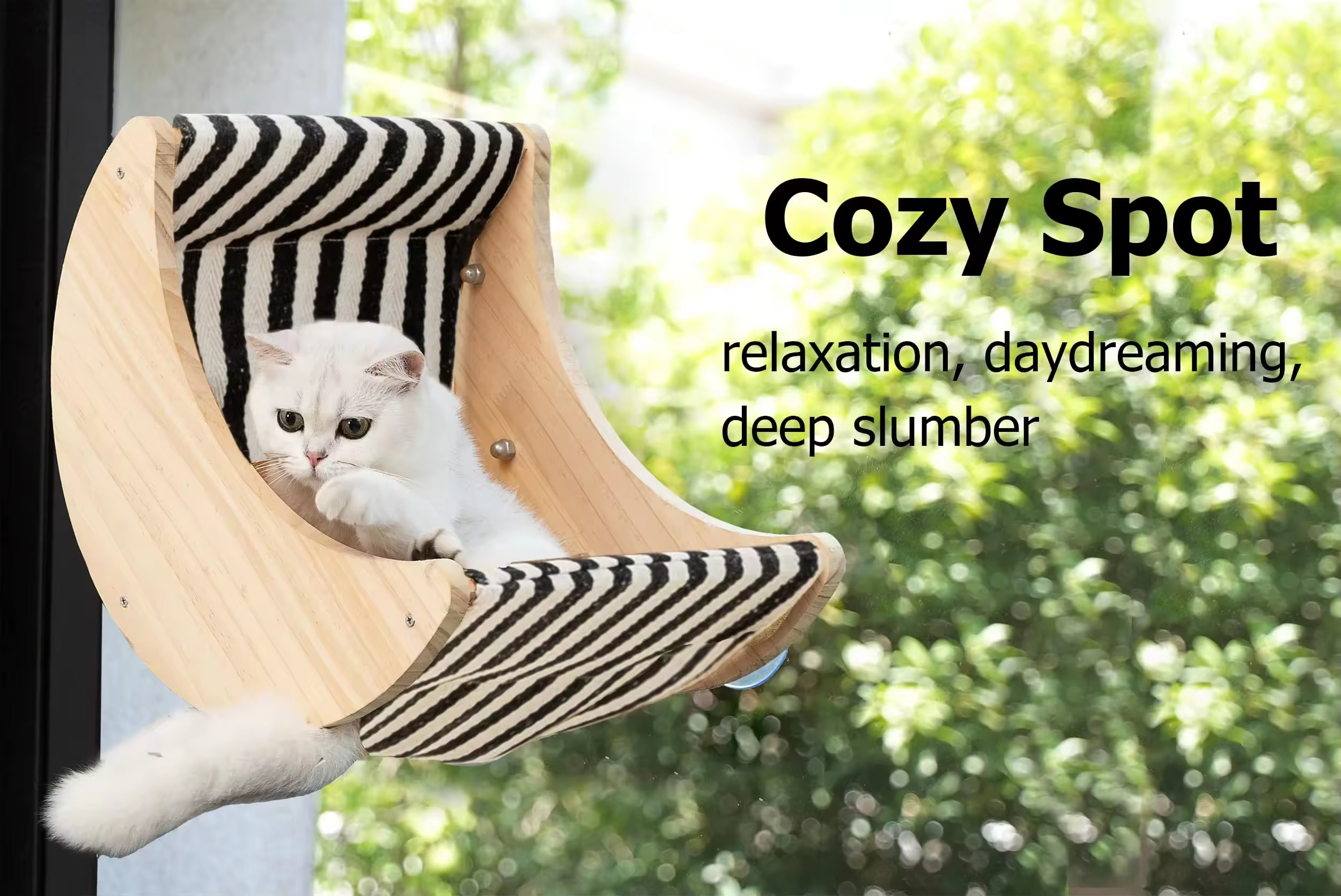 Powerful Suction Cup Cat Window Seat Indoor Cat Bed Perch with Striped Design
